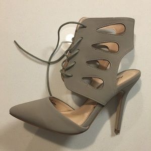 Nude lace up heels
